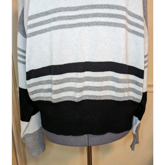 Lucky Brand Black Gray Striped Pullover Knit Long Sleeve Sweater Size XL - Picture 5 of 9